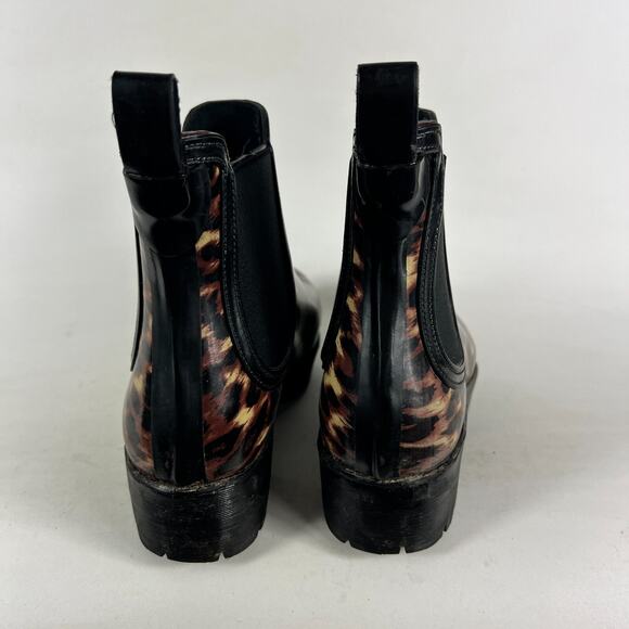 Jeffrey Campbell Chelsea Rain Boots Womens 8 Brown Black Leopard Print Pull On - Picture 7 of 10